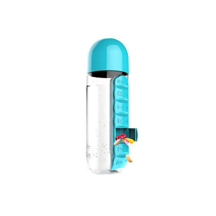 2 IN 1 Water Bottle With Daily Pill Box Organizer Drinking 600ML Bottle AU STOCK - Aimall