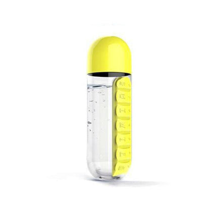 2 IN 1 Water Bottle With Daily Pill Box Organizer Drinking 600ML Bottle AU STOCK - Aimall