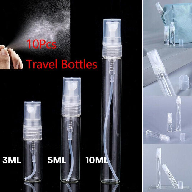 10Pcs 3/5/10ml Glass Perfume Bottle Atomizer Pump Spray Comestic Container AU - Aimall