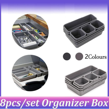 8pcs/set Drawer Desk Draw Cutlery Storage Tray Office/Home Kitchen Organizer Box - Aimall