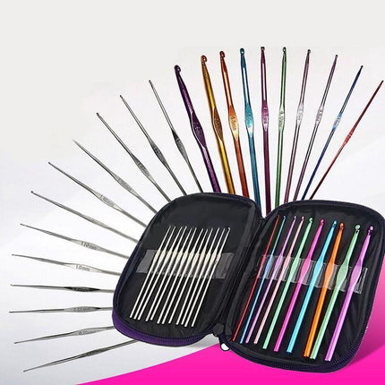 Crochet Hook Set New 22pcs Multicolour Aluminum Knit Knitting Needle Weave Craft - Aimall