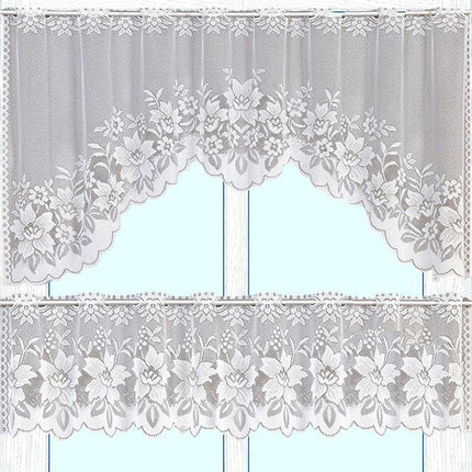 2PCS/Set White Lace Kitchen Home Window Cafe Curtain w Scallope Edge 160cm Wide - Aimall