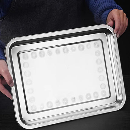 2X Stainless steel Oblong Tray Plate Serving Tray Silver Dinner Food Kitchenware - Aimall