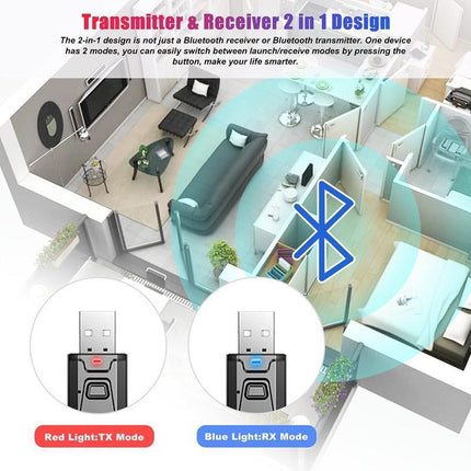 2in1 USB Bluetooth5.0 Transmitter Receiver Audio Adapter AUX 3.5mm TV PC Speaker - Aimall