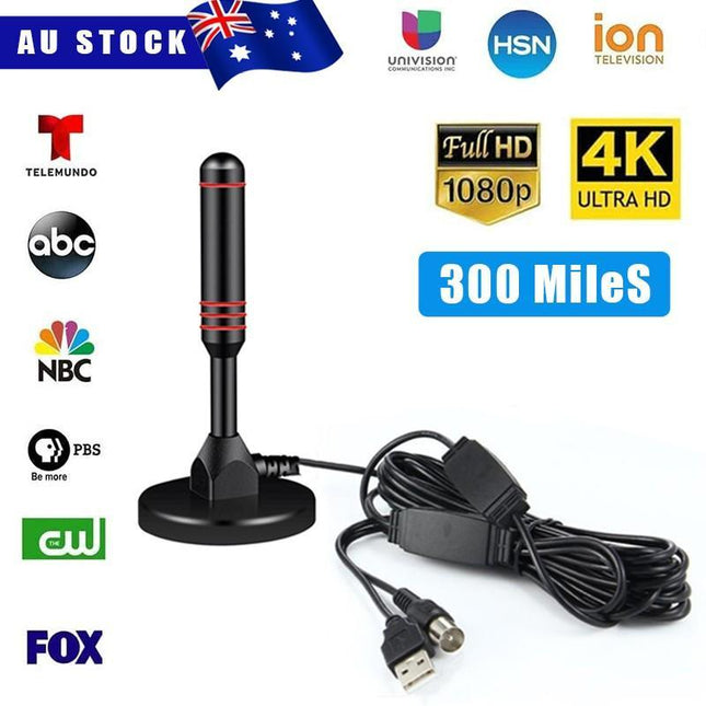 Digital TV Antenna 300 Mile Indoor Outdoor HD TV Aerial Amplifier Signal Booster - Aimall