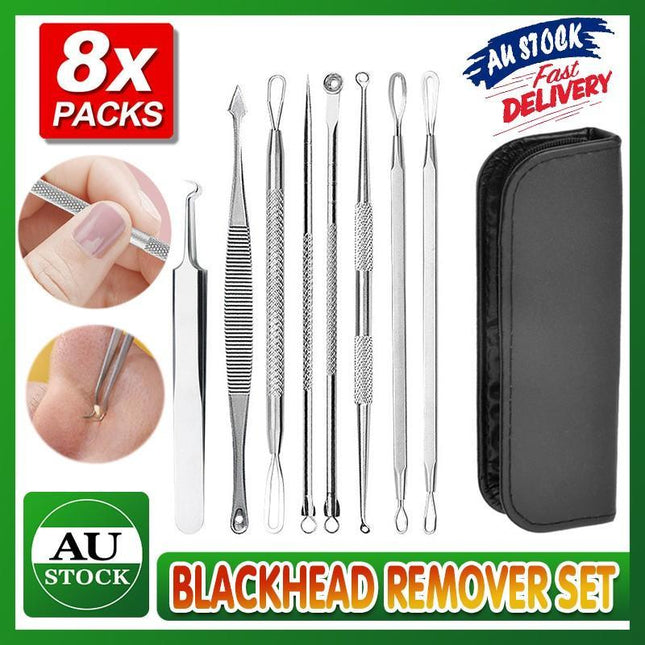 8PCS Blackhead Whitehead Pimple Spot Comedone Extractor Remover Popper Tool Kit - Aimall