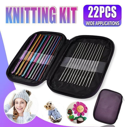 Crochet Hook Set New 22pcs Multicolour Aluminum Knit Knitting Needle Weave Craft - Aimall