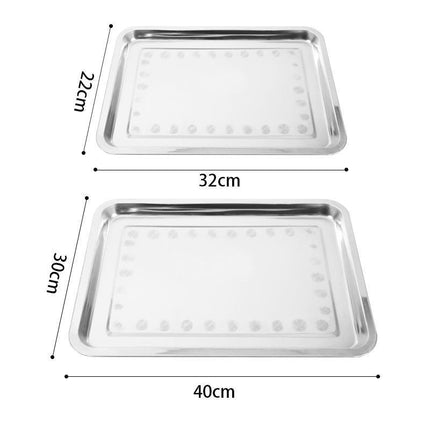 2X Stainless steel Oblong Tray Plate Serving Tray Silver Dinner Food Kitchenware - Aimall