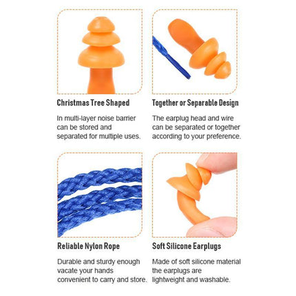 12x Silicone Soft Corded Ear Plugs Reusable Hearing Protect Safety Earplugs AU - Aimall