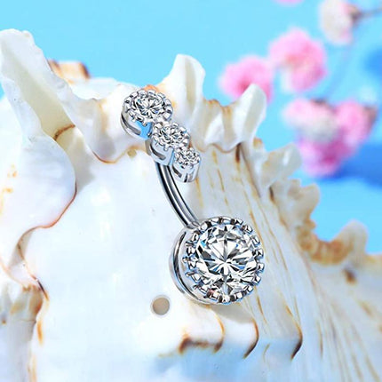 Belly Button Rings Bar Navel Surgical Steel Zirconia Piercing Body Piercing - Aimall