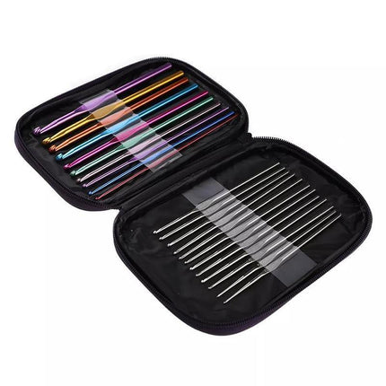 Crochet Hook Set New 22pcs Multicolour Aluminum Knit Knitting Needle Weave Craft - Aimall