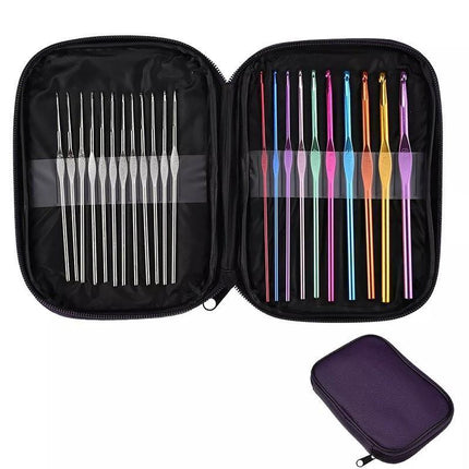 Crochet Hook Set New 22pcs Multicolour Aluminum Knit Knitting Needle Weave Craft - Aimall