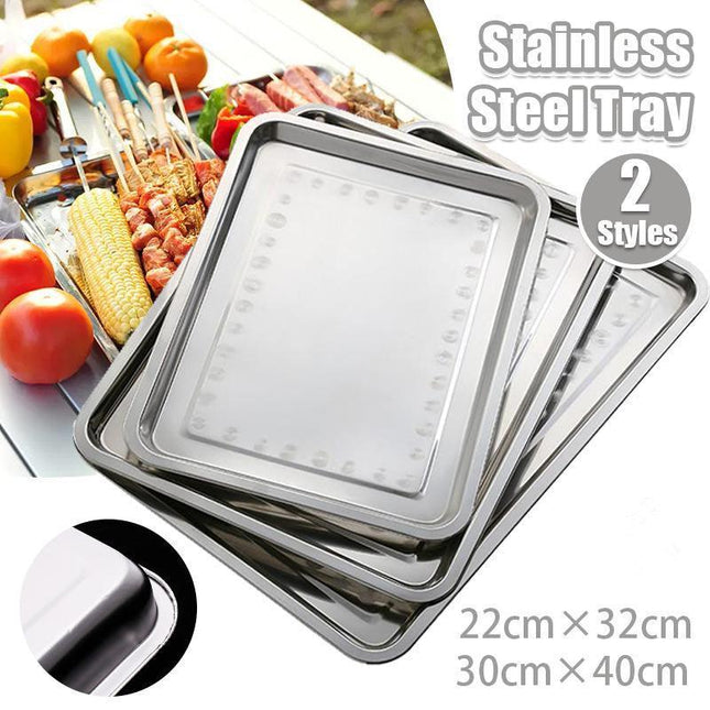 2X Stainless steel Oblong Tray Plate Serving Tray Silver Dinner Food Kitchenware - Aimall