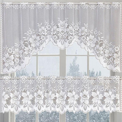 2PCS/Set White Lace Kitchen Home Window Cafe Curtain w Scallope Edge 160cm Wide - Aimall