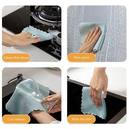 5x Fish Scale Microfiber Cleaning Cloth Dish Washing Glass Wipe Reusable Kitchen - Aimall