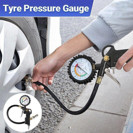 Tyre Pressure Gauge Air Tire Inflator Car Motorcycle Pump Hose Compressor Tool - Aimall