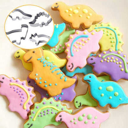 4x Stainless Steel Dinosaur Cookies Cutter Biscuit Pastry Cake Fondant Mould FY - Aimall