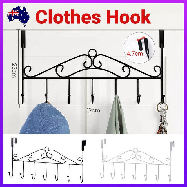 7-Hooks for Bedroom Over The Door Hanger Clothes Storage Towel Iron Hanging Rack - Aimall