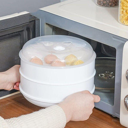 Microwave Steamer 2 TIER Double layer Cooking Meals Vegetables Kitchen Appliance - Aimall