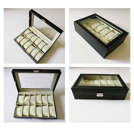 12Grids Leather Watch Jewelry Display Storage Holder Case Box Organizer AU Stock - Aimall