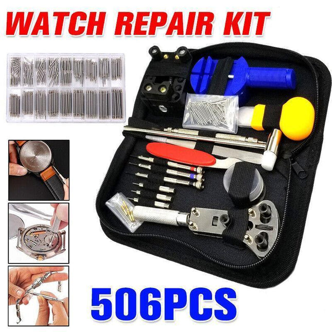 506PCS Watch Repair Tool Kit Back Case Opener Remover Spring Pin Bars Watchmaker - Aimall
