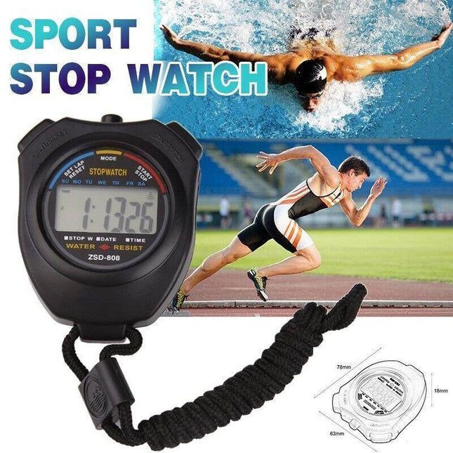 2X Handheld Stop watch Digital Chronograph Sports Counter StopWatch Timer Alarm - Aimall
