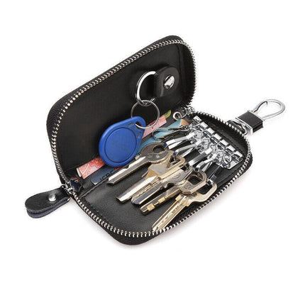Key Holder Bag Leather Case Ring Wallet Car Unisex Pouch Keychains Black Coffee - Aimall