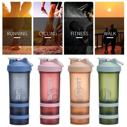 Powder Milkshake Drink Cup Sport Water bottle 500ml 3 tier Protein Shaker Pill - Aimall