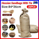 Sand Bag Flood Protection 84x36cm pk25 Control Hessian Sandbags With Tie - Aimall