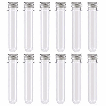 Plastic Test Tubes with metal caps displayed on a laboratory counter.