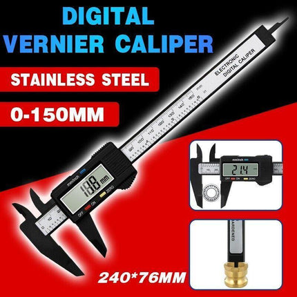 Electronic Digital Vernier Caliper 150mm 6'' Inch Micrometer Gauge Carbon Fiber - Aimall