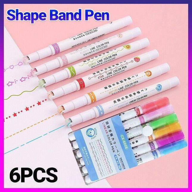 Childen-Dual Tip Pens with 6 Different Curve Shapes Colored Writing Markers RL - Aimall