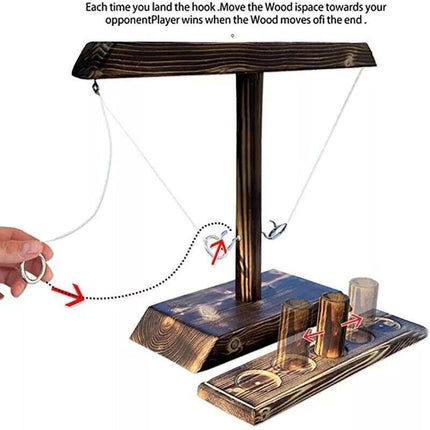 Wooden Hook and Ring Toss Game with Shot Ladder Table Toy Party Indoor/Outdoor - Aimall