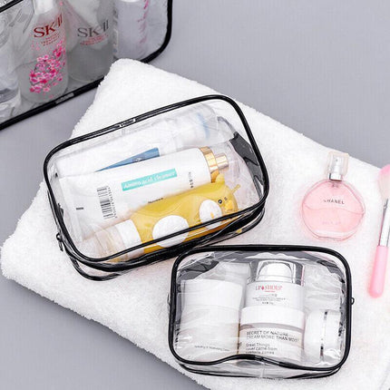 4PCS PVC Toiletry Bag Clear Transparent Plastic Travel Cosmetic Make Up Zipper - Aimall