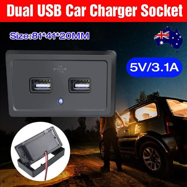 3.1A Dual USB Port Fast Charger Socket Power Outlet Panel 12V Motorcycle Car RV - Aimall