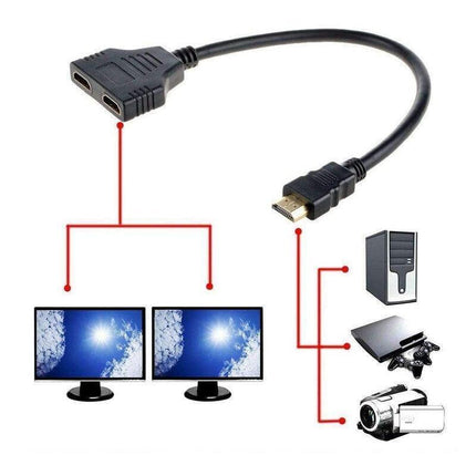 HDMI Splitter 1 In 2 Out Cable Adapter Converter 1080P Multi Display Duplicator - Aimall