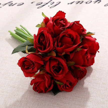 12 Heads Silk Rose Artificial Flowers Fake Bouquet - Aimall