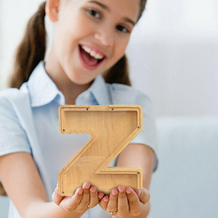 Wooden Piggy Bank Funny Letter/Guitar Coin Saving Money Box Kids Adults Gift A-Z - Aimall