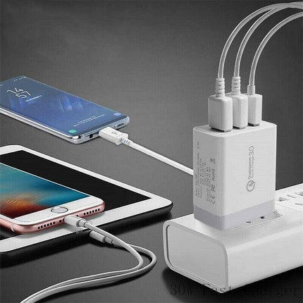 30W Qualcomm 3Port QC3.0 Fast Charging USB Wall Charger Adapter For iPhone AU - Aimall