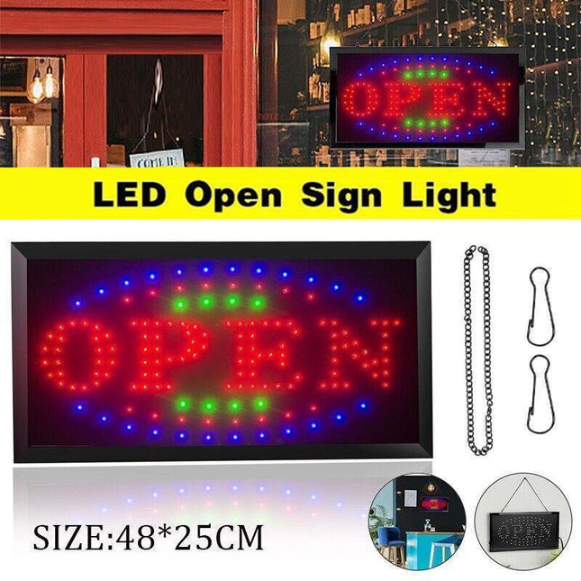 SUPER BRIGHT OPEN LED NEON SIGN LIGHT Plate for Shop Restaurant BAR 48X25CM 240V - Aimall