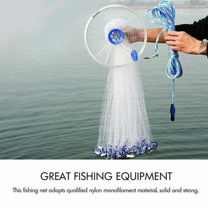 8ft 12ft Fishing Cast Net Quick Throw Nylon Mesh Drawstring Chain Bottom Spread - Aimall