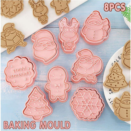 8Pcs/Set Christmas Cartoon Cookie Cutter 3D Biscuit Decorating Mold Baking Mould - Aimall