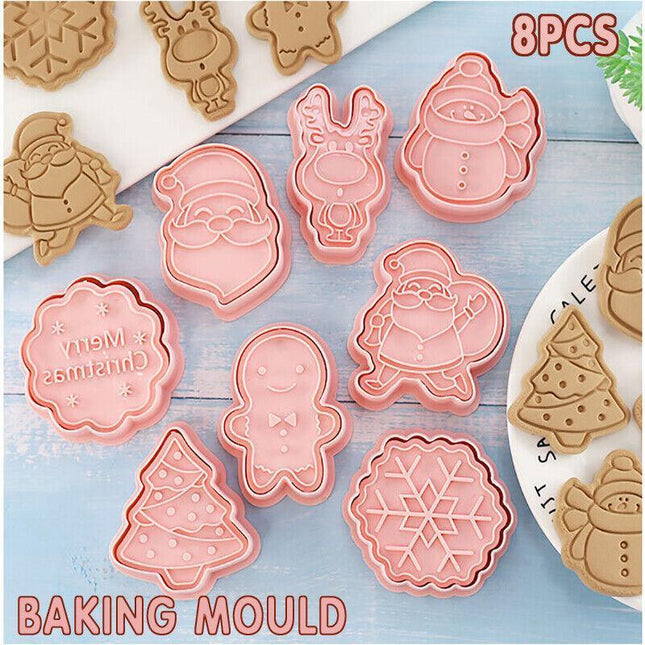 8Pcs/Set Christmas Cartoon Cookie Cutter 3D Biscuit Decorating Mold Baking Mould - Aimall