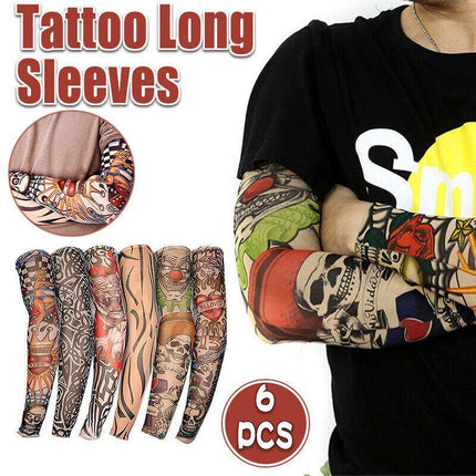 6PCS Men Women Fake Temporary Nylon Tattoo Sleeve Arm Stockings Protection Cool - Aimall