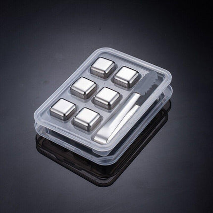 Stainless Steel Whiskey Stones x 8 Ice Cubes With Tong Reusable Cooling Ice Cube - Aimall