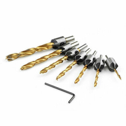 8PCS 3-10MM 5 Flute Countersink Drill Bit Set Reamer Woodworking Chamfer Tools - Aimall