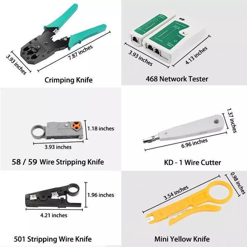 CAT6/5 LAN Network Cable Tool Kit Crimper RJ45 Tester Stripper Punch ...