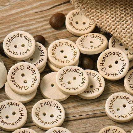 100PCS Natural Wooden Button Craft Sewing DIY Handmade With Love Wooden Buttons - Aimall
