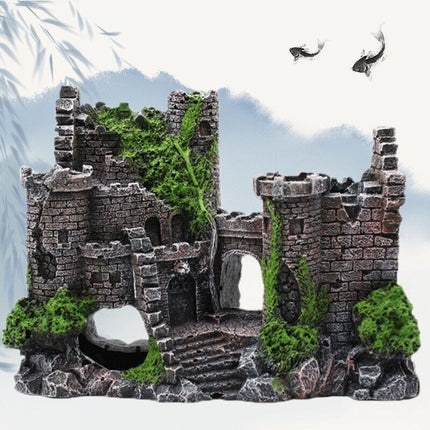 Aquarium Fish Tank Ornament Decor Landscape Ancient Castle Tower Hide Cave Resin - Aimall