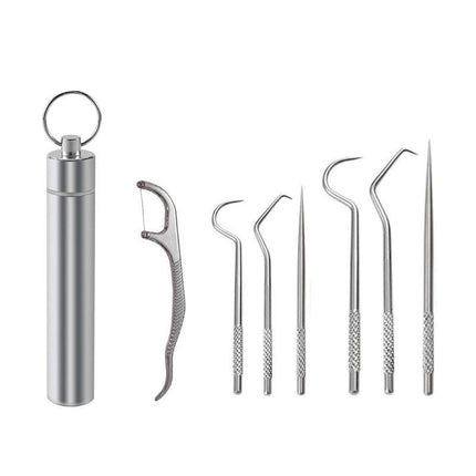 8pcs Stainless Steel Toothpick Set Metal Flossing Portable Toothpick Box Holder - Aimall